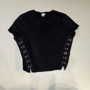 Garage Black Lace-Up Short Sleeve Top